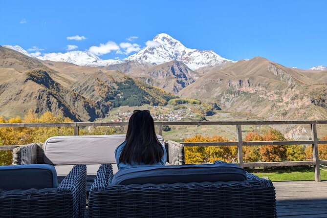 Kazbegi Gudauri and Ananuri Mountains Private Day Trip - The Friendship Monument above the road